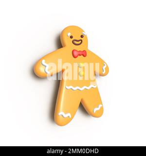Pain d'épice de Noël Man. 3d illustration vectorielle de style dessin animé isolée sur fond blanc. EPS10. Joyeux Noël et nouvel an. Banque D'Images