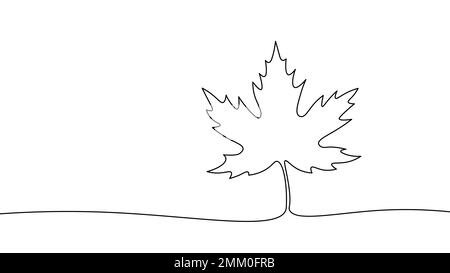 Concept de symbole de feuille d'érable canadienne continue à une ligne. Silhouette automne feuilles acer arbre. Vecteur de mise en plan d'esquisse numérique blanc à une ligne Illustration de Vecteur