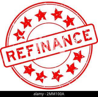 Grunge rouge mot de refinance avec l'icône en forme d'étoile cachet de caoutchouc rond sur fond blanc Illustration de Vecteur