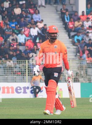 28 janvier 2023 à Sylhet-Bangladesh: TAMIM IQBAL, batteur de l'équipe de tigres de Khulna, lors d'un match d'aujourd'hui entre Comilla Victorians et Khulna Tigers aux tournois de la première Ligue du Bangladesh (BPL) 2023 au stade de cricket international de Sylhet au Bangladesh. L'équipe de Comilla Victorians a remporté 4 courses. Le 28 janvier 2023 à Sylhet-Bangladesh (photo de MD Rafayat Haque Khan/ Eyepix Group) Banque D'Images