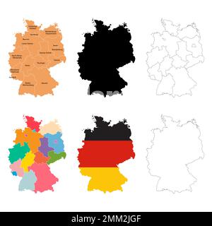 Ensemble d'icône de carte de l'Allemagne, concept de géographie vierge, illustration vectorielle d'arrière-plan graphique isolée . Illustration de Vecteur