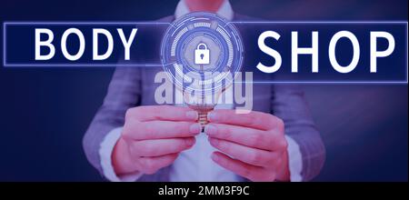 Écriture affichant le texte Body Shop. Mot pour un atelier où les carrosseries automobiles sont fabriquées ou réparées Banque D'Images
