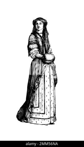 Illustration antique du costume français - modèle de mode, 1678 Banque D'Images