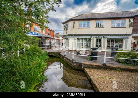 Bras de la rivière Test dans Stockbridge high street, Stockbridge, Hampshire, Angleterre, Royaume-Uni, Europe Banque D'Images