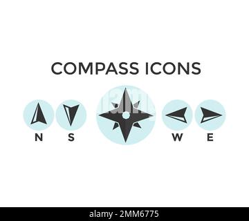 Ensemble d'icônes de boussole, symbole et symbole d'icône de boussole à flèche. Position géographique, cartographie. Compas de navigation avec indications cardinales. Illustration de Vecteur