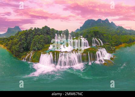 Vue aérienne de la chute d'eau de Ban Gioc, Vietnam Banque D'Images