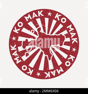 Tampon Ko Mak. Voyagez en caoutchouc rouge avec la carte de l'île, illustration vectorielle. Peut être utilisé comme insigne, logotype, étiquette, autocollant ou badge du K Illustration de Vecteur
