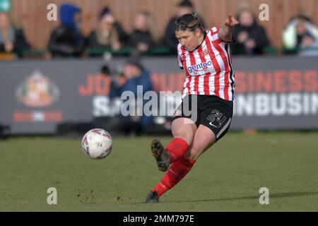 Hetton, Royaume-Uni. 21st janvier 2023. AbbyHolmes de Sunderland lors du quatrième match de la coupe FA ronde des femmes entre Sunderland et Manchester United à Eppleton CW, Hetton, le dimanche 29th janvier 2023. (Crédit : Scott Llewellyn | MI News) crédit : MI News & Sport /Alay Live News Banque D'Images