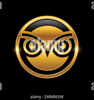 Illustration vectorielle du logo symbole Golden Owl Head sur fond noir avec effet brillant doré Illustration de Vecteur