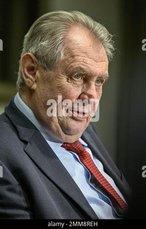 Belehrad, Srbsko. 29th janvier 2023. Le président tchèque Milos Zeman sourit lors de la rencontre avec des journalistes lors de sa visite officielle à Beograd, Serbie, 29 janvier 2023. Crédit : vit Simanek/CTK photo/Alay Live News Banque D'Images