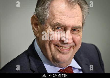 Belehrad, Srbsko. 29th janvier 2023. Le président tchèque Milos Zeman sourit lors de la rencontre avec des journalistes lors de sa visite officielle à Beograd, Serbie, 29 janvier 2023. Crédit : vit Simanek/CTK photo/Alay Live News Banque D'Images