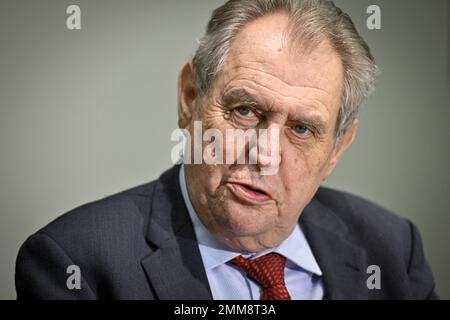 Belehrad, Srbsko. 29th janvier 2023. Le président tchèque Milos Zeman parle de la rencontre avec des journalistes lors de sa visite officielle à Beograd, Serbie, 29 janvier 2023. Crédit : vit Simanek/CTK photo/Alay Live News Banque D'Images
