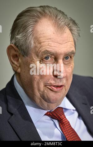 Belehrad, Srbsko. 29th janvier 2023. Le président tchèque Milos Zeman sourit lors de la rencontre avec des journalistes lors de sa visite officielle à Beograd, Serbie, 29 janvier 2023. Crédit : vit Simanek/CTK photo/Alay Live News Banque D'Images