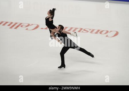 San Jose, CA, États-Unis. 28th janvier 2023. 3rd place Christina Carreira et Anthony Ponomarenko se produisent à la finale de patinage gratuit de paires au championnat de patinage artistique américain Toyota 2023 au SAP Center. Crédit : Motofoto/Alay Live News Banque D'Images