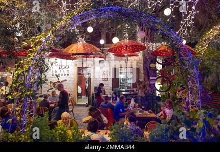 Restaurant, colonie allemande, Sderot Ben Gurion, Vieille ville, Haïfa, Israël Banque D'Images