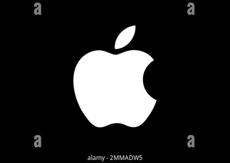 Apple Inc Blanc, fond noir, logo, marque Banque D'Images