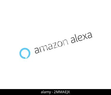 Amazon Alexa, tourné, fond blanc, logo, marque Banque D'Images