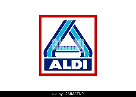 Aldi, fond blanc, logo, marque Banque D'Images