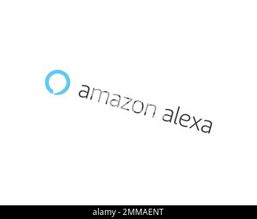 Amazon Alexa, tourné, fond blanc, logo, marque Banque D'Images