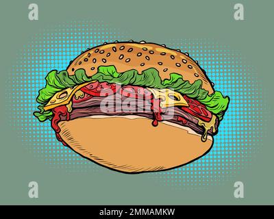 hamburger hamburger fast food de rue délicieuse nourriture, petits pains et côtelettes avec salade Illustration de Vecteur