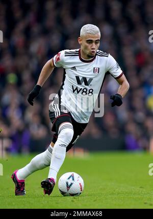 Andreas Pereira de Fulham lors du quatrième match de la coupe Emirates FA Cup à Craven Cottage, Londres. Date de la photo: Samedi 28 janvier 2023. Banque D'Images