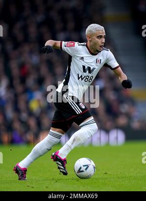 Andreas Pereira de Fulham lors du quatrième match de la coupe Emirates FA Cup à Craven Cottage, Londres. Date de la photo: Samedi 28 janvier 2023. Banque D'Images