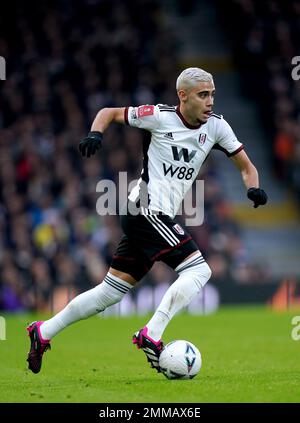 Andreas Pereira de Fulham lors du quatrième match de la coupe Emirates FA Cup à Craven Cottage, Londres. Date de la photo: Samedi 28 janvier 2023. Banque D'Images