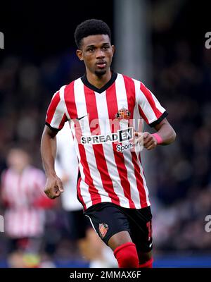 Amad Diallo de Sunderland lors du quatrième tour de la coupe Emirates FA à Craven Cottage, Londres. Date de la photo: Samedi 28 janvier 2023. Banque D'Images