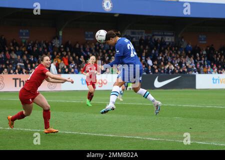 Londres, Royaume-Uni. 29th janvier 2023. Kingsmeadow Stadium, Londres, 29 janvier 2023 Sam Kerr (CHE, 20) sur le point de marquer un coup de main lors de la partie 4th de la Vitality FA Cup à Kingsmeadow, 2023 entre Chelsea et Liverpool. (Bettina Weissensteiner/SPP) crédit: SPP Sport presse photo. /Alamy Live News Banque D'Images