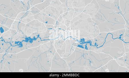 Carte de la rivière Trent, ville de Nottingham, Angleterre. Cours d'eau, débit d'eau, carte routière bleue sur fond gris. Illustration vectorielle, silhouette détaillée. Illustration de Vecteur