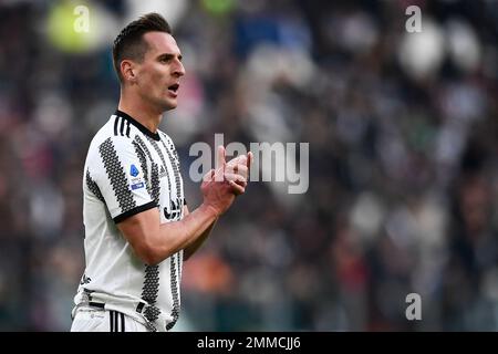 Turin, Italie. 29 janvier 2023. Arkadiusz Milik de Juventus FC gestes pendant la série Un match de football entre Juventus FC et AC Monza. Credit: Nicolò Campo/Alay Live News Banque D'Images