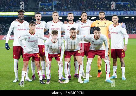 Naples, Italie. 29th janvier 2023. COMME Roma font la queue pendant la série Un match entre Naples et Roma au Stadio Diego Armando Maradona, Naples, Italie, le 29 janvier 2023. Credit: Giuseppe Maffia/Alay Live News Banque D'Images