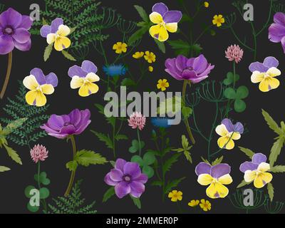 Magnifique motif fleuri sans couture avec aquarelle douce et colorée fleurs d'été pansy. Modèle élégant avec fleurs. Illustration pour l'impression Banque D'Images