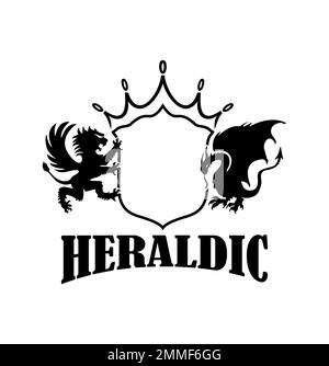 Illustration vectorielle du logo du lion de bouclier héraldique et du vecteur du dragon Illustration de Vecteur