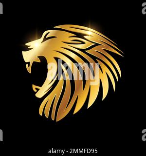 Illustration vectorielle de Golden Luxury Lion Vector Sign sur fond noir avec effet brillant doré Illustration de Vecteur