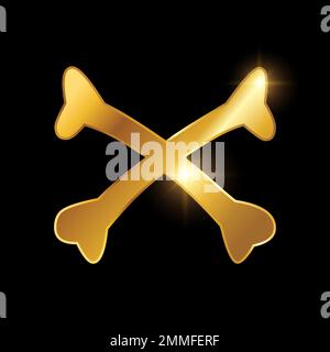 Illustration vectorielle Golden Luxury Cross Bone Icon en fond noir avec effet brillant doré Illustration de Vecteur