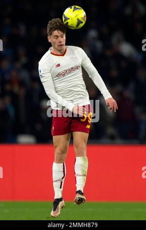 Naples, Italie. 29th janvier 2023. Nicola Zalewski joueur de Roma, pendant le match de la série italienne Une ligue entre Napoli vs Roma résultat final, Napoli 2, Roma 1, match joué au stade Diego Armando Maradona. Napoli, Italie, 29 Jen, 2023. (Photo par Vincenzo Izzo/Sipa USA) crédit: SIPA USA/Alay Live News Banque D'Images