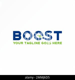 Lettre ou mot BOOST san serif police avec fusée image graphique icône logo design abstrait concept vecteur stock lié à la vitesse ou le transport Illustration de Vecteur