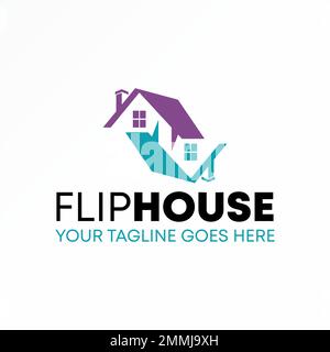 Maison ou toit maison en marche arrière ou flip avec une flèche circulaire ou recycler image graphique icône logo design abstrait concept vecteur stock lié à la propriété Illustration de Vecteur