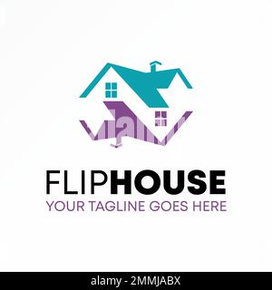 Maison ou toit maison en marche arrière ou flip avec une flèche circulaire ou recycler image graphique icône logo design abstrait concept vecteur stock lié à la propriété Illustration de Vecteur