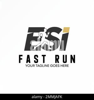Lettre ou mot ESI sans serif police avec homme en cours d'exécution image graphique icône logo design abstrait concept vecteur stock lié à l'initiale ou au sport Illustration de Vecteur