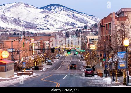 Le centre-ville de Golden, Colorado, USA en hiver. Banque D'Images