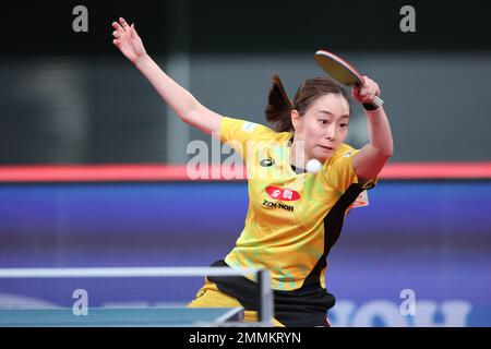 Tokyo, Japon. 28th janvier 2023. Kasumi Ishikawa tennis de table : tous les championnats japonais de tennis de table 2023 les femmes célibataires quart-finale au Tokyo Metropolitan Gymnasium à Tokyo, Japon . Credit: Yohei Osada/AFLO SPORT/Alay Live News Banque D'Images