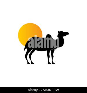 Camels animaux tête avec logo coucher de soleil vecteur symbole icône illustration design.EPS 10 Illustration de Vecteur