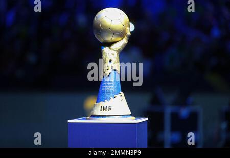 Stockholm, Suède. 29th janvier 2023. Trophee lors du Championnat du monde masculin de l'IHF 2023, finale du handball match entre la France et le Danemark sur 29 janvier 2023 à l'arène Tele2 à Stockholm, en Suède. Photo de Laurent Lairys/ABACAPRESS.COM crédit: Abaca Press/Alay Live News Banque D'Images