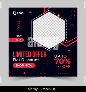 Grand modèle de message de médias sociaux et de bannière Web d'offre pour le marketing numérique. Modèle modifiable tendance pour la promotion des produits Illustration de Vecteur