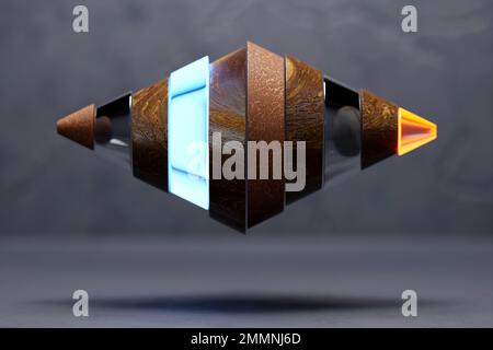 3d illustration d'un octaèdre en bois sur fond bleu . 3d rendu. Arrière-plan de la géométrie du minimalisme Banque D'Images