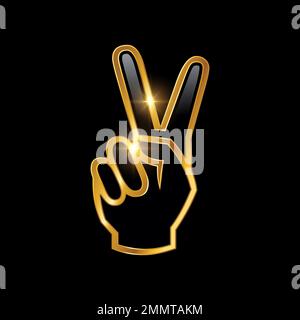 Golden Peace Hand Sign Vector Sign illustration du signe sur fond noir avec effet brillant doré Illustration de Vecteur