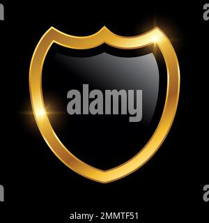 Golen Luxury Shield Vector icône en fond noir Illustration avec effet brillant or Illustration de Vecteur