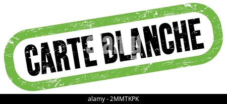 CARTE BLANCHE, texte sur le signe vert-noir du timbre rectangle. Banque D'Images